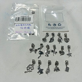 15Pcs 15 Styles Tibetan Style Alloy European Dangle Charms, Large Hole Pendants, Mixed Shapes