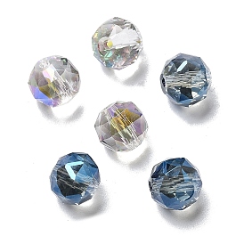 Electroplate Round Glass Beads ,Full Rainbow Plated, Faceted