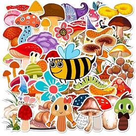 50Pcs Cartoon Mushroom Series PP Adhesive Waterproof Stickers Self-Adhesive Stickers, for Phone Shell, Cup, Skateboard, Laptop, DIY Photo Album Diary Scrapbook Decoration