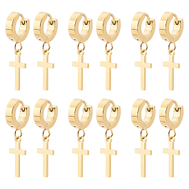 6Pairs 304 Stainless Steel Cross Dangle Hoop Earrings, Drop Earrings for Women