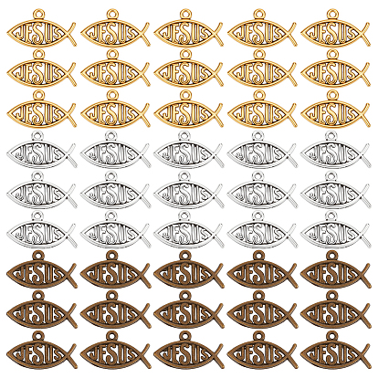150 шт 3 цвета подвески из сплава в тибетском стиле, рыба со словом Иисуса