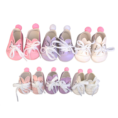 PU Leather Doll Rabbit Shoes, with Shoelace, for 18inch American Girl Dolls Accessories