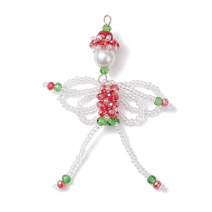 Рождественские стеклянные подвески с эльфийскими бусинами, с круглой стеклянной жемчужиной и 304 петлей из нержавеющей стали