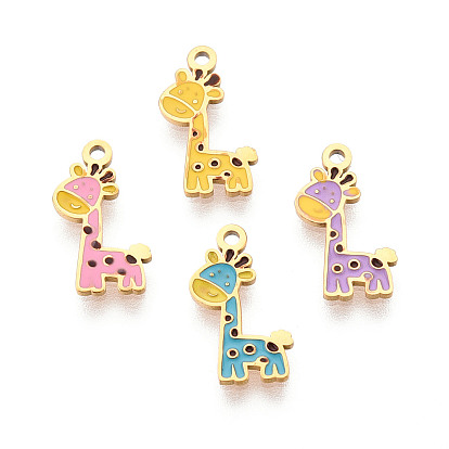304 прелести нержавеющей стали, с эмалью, реальный 14 k позолоченный, очарование жирафа, ионное покрытие (ip)