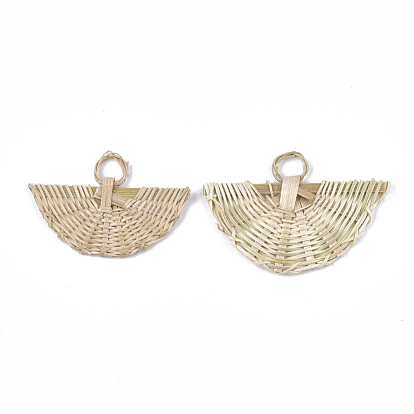 Handmade Reed Cane/Rattan Woven Pendants, For Making Straw Earrings and Necklaces, Fan