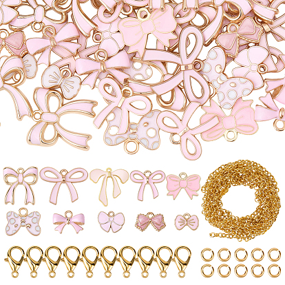 Наборы для изготовления ожерелий своими руками, включая подвески из сплава с узором в виде бантика и эмалью., Железные соединительные колечки, железные цепи с латунным покрытием, Карабин-лобстер из цинкового сплава