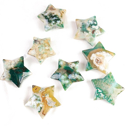 Natural Cherry Blossom Agate Star Figurines, for Home Desktop Decoration
