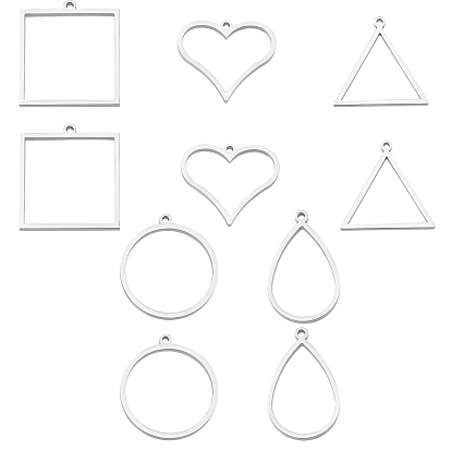 10Pcs 5 Style 304 Stainless Steel Open Back Bezel Pendants, For DIY UV Resin, Epoxy Resin, Pressed Flower Jewelry, Mixed Shapes