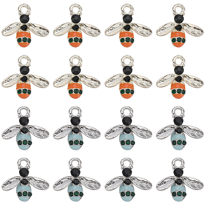 40 шт 2 цвета сплава эмалевые подвески, со стразами, Пчелы