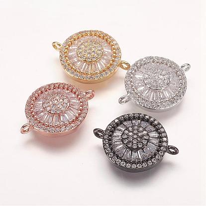 Brass Micro Pave Cubic Zirconia Links, Flat Round