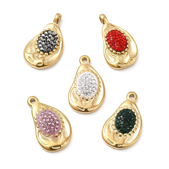Rhinestone Pendants, with Real 18K Gold Plated 201 Stainless Steel Findings, Twist Teardrop Charms