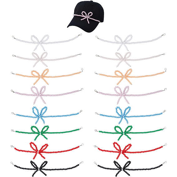 16 piezas 8 colores ABS plástico imitación perla sombrero cadenas, con broches de langosta de la aleación de la garra