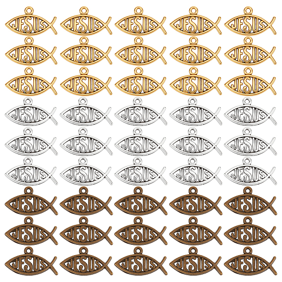 150 шт 3 цвета подвески из сплава в тибетском стиле, рыба со словом Иисуса