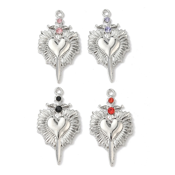 Подвески из сплава и страза, стойки покрытие, меч с сердечными талисманами, платина