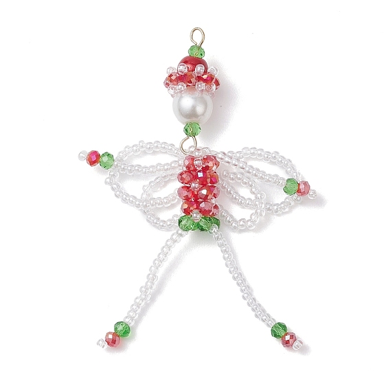 Рождественские стеклянные подвески с эльфийскими бусинами, с круглой стеклянной жемчужиной и 304 петлей из нержавеющей стали