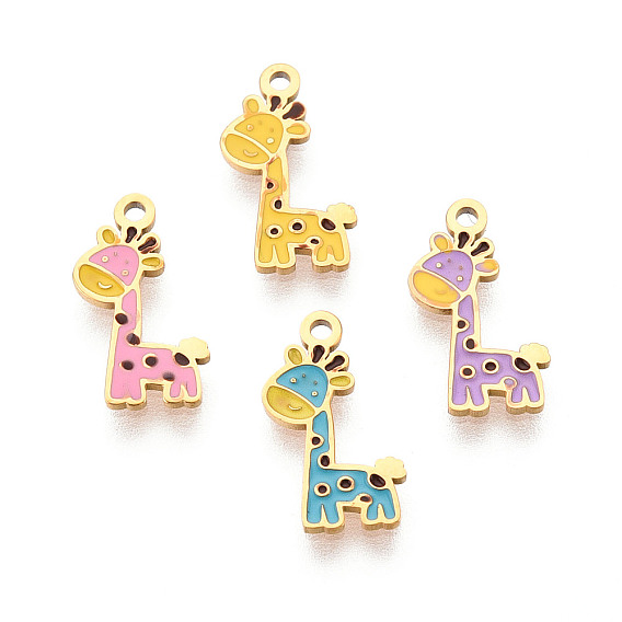 304 прелести нержавеющей стали, с эмалью, реальный 14 k позолоченный, очарование жирафа, ионное покрытие (ip)