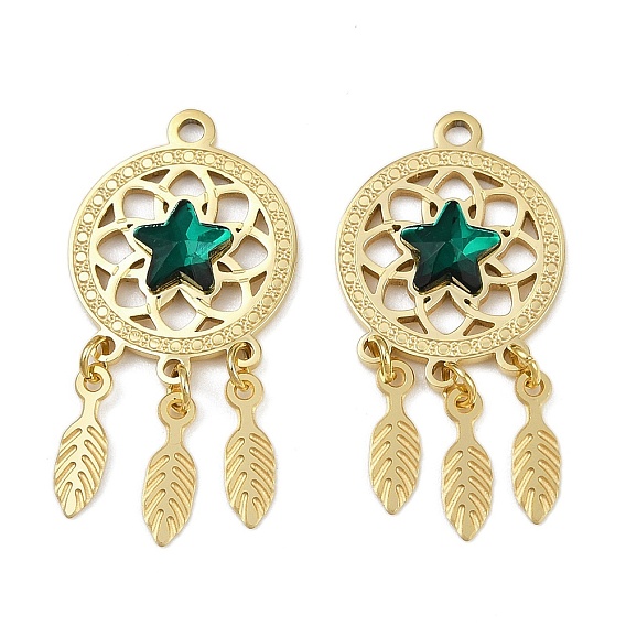 304 подвески из нержавеющей стали, cmолой горный хрусталь, ионное покрытие (ip), тканая сетка/паутина с подвесками из перьев