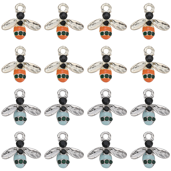 40 шт 2 цвета сплава эмалевые подвески, со стразами, Пчелы