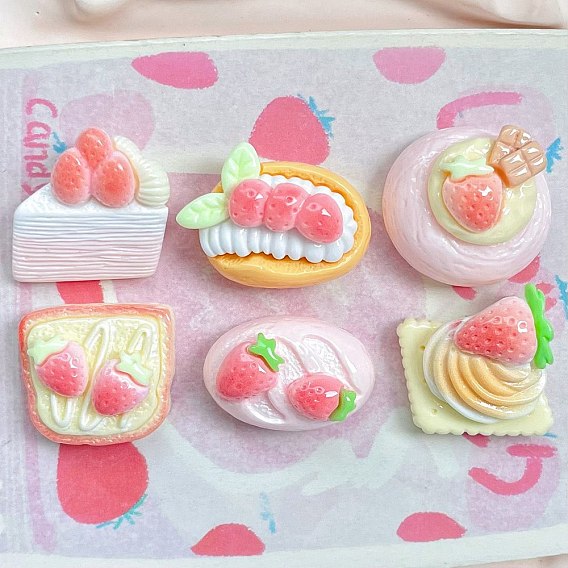 Кабошоны из клубничной непрозрачной смолы декодированные, имитация еды, разнообразные