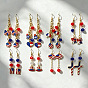 Boucles d'oreilles pendantes en alliage, émail et verre, pour la fête de l'indépendance, or, rouge blanc et bleu