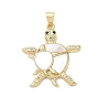 Brass Micro Pave Black Cubic Zirconia Pendants, with Natural White Shell, Turtle Charms, Long-Lasting Plated, Rack Plating, Lead Free & Cadmium Free