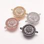 Brass Micro Pave Cubic Zirconia Links, Flat Round