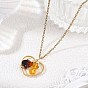 Natural Amber Chip Beads 304 Stainless Steel Heart Pendant Cable Chain Necklaces for Women