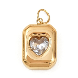 304 из нержавеющей стали стеклянные подвески, Прямоугольник с сердцем, с прыжковых колец