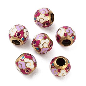 Golden Plated Alloy Enamel European Beads, Large Hole Beads, Round with Cloud Pattern