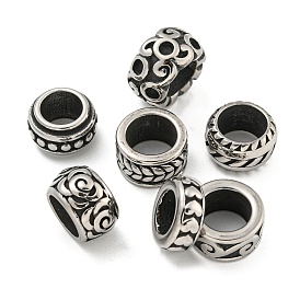 316 Surgical Stainless Steel Large Hole Beads, Textured Rondelle