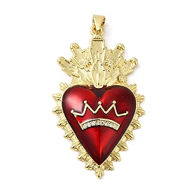 Rack Plating Brass Micro Pave Cubic Zirconia with Epoxy Resin Pendants, Cadmium Free & Lead Free, Real 18K Gold Plated, Long-Lasting Plated, Heart