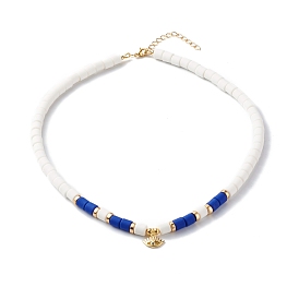 Polymer Clay Beaded Necklaces, with Brass Evil Eye Pendant and Spacer Beads