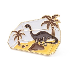 Dinosaur and Coconut Tree Enamel Pin, Diamond Shape Alloy Enamel Brooch for Backpack Clothes, Golden