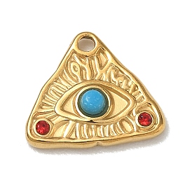 304 Stainless Steel Rhinestone Pendants, with Natural Turquoise, Triangle with Evil Eye Charms