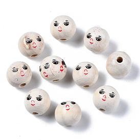 Печатные бусы из натурального дерева, неокрашенными, круглый с узором выражения