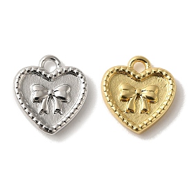 Rack Plating Brass Charms, Cadmium Free & Lead Free, Long-Lasting Plated, Heart with Bowknot