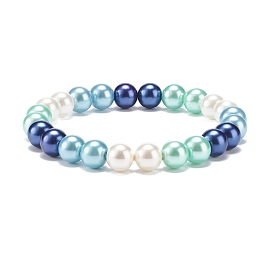 Glass Pearl Round Beaded Stretch Bracelet for Women