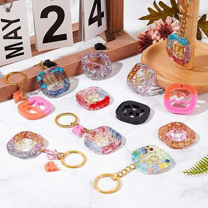 3Pcs 3 Styles Constellations Silicone Molds, Resin Casting Molds, Epoxy Resin Jewelry Making, with 10Pcs Birch Wooden Sticks, 12Pcs Iron Split Key Rings & 12Pcs Jump Rings