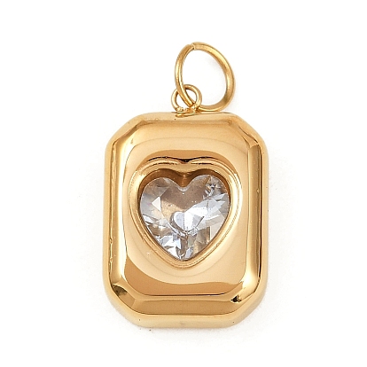 304 из нержавеющей стали стеклянные подвески, Прямоугольник с сердцем, с прыжковых колец