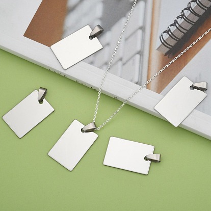201 Stainless Steel Rectangle Stamping Blank Tag Pendants, with Snap on Bail, 30x20x1mm, Hole: 7x3mm