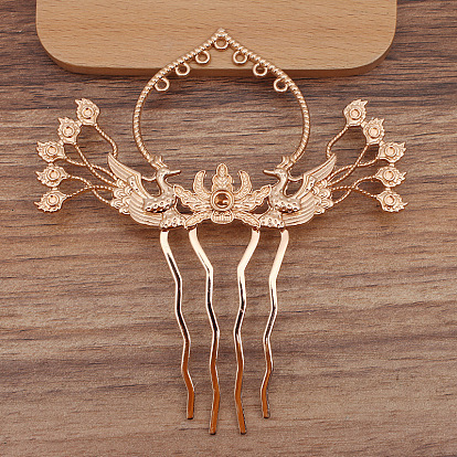 Phoenix Alloy Hair Comb Findings, with Iron Comb and Loop, Round Bead Settings
