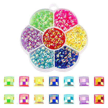 7 Colors Opaque Resin Cabochons, Faceted, for Mobile Phone Shell, Nail, Jewerly Making, Square