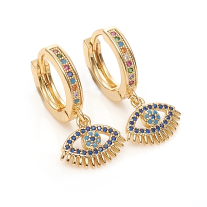 Brass Micro Pave Cubic Zirconia Huggie Hoop Earrings, Long-Lasting Plated, Eye, Colorful