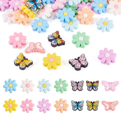 Наборы фурнитуры из ПВХ и силиконовых бусин в виде цветов и бабочек