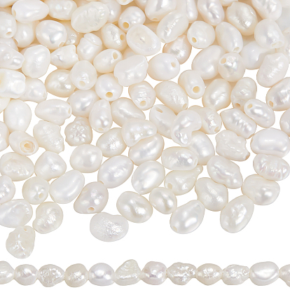 2 Strands Natural Cultured Freshwater Pearl Beads Strands, Baroque Pearls Keshi Pearl Beads, Two Sides Polished