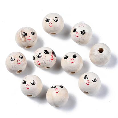 Печатные бусы из натурального дерева, неокрашенными, круглый с узором выражения