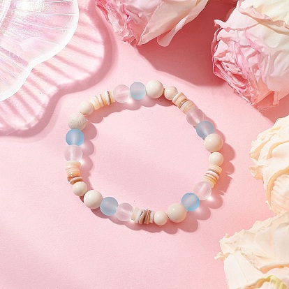 Браслеты в стиле бохо из натуральных ископаемых, пресноводных ракушек и стеклянных бусин для женщин, круглые