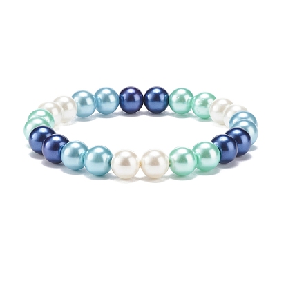 Glass Pearl Round Beaded Stretch Bracelet for Women