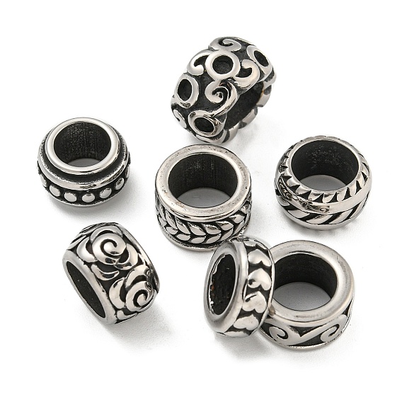 316 бусины из хирургической нержавеющей стали с большими отверстиями, текстурированный рондель