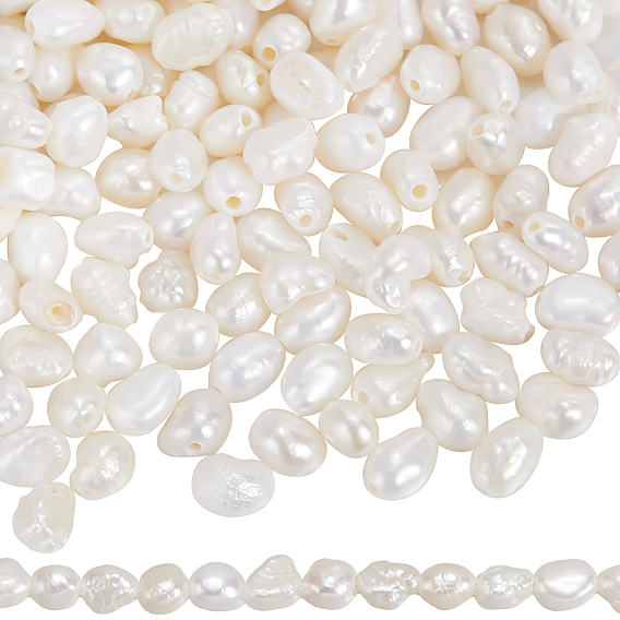 2 Strands Natural Cultured Freshwater Pearl Beads Strands, Baroque Pearls Keshi Pearl Beads, Two Sides Polished